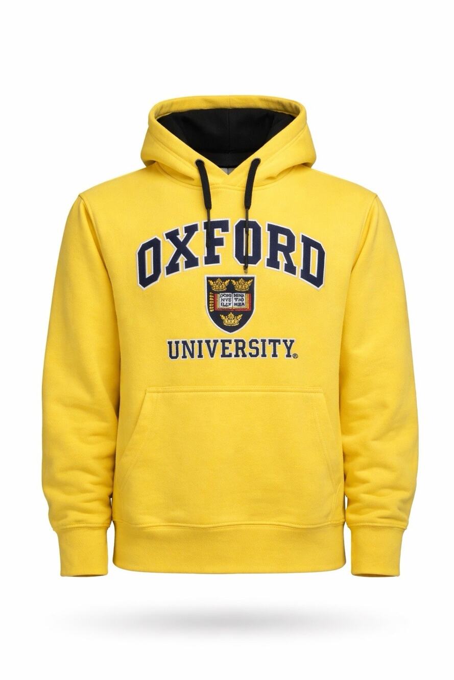 Oxford University Hoodie Unisex XS Yellow Embroidered Crest Pullover Sweatshirt